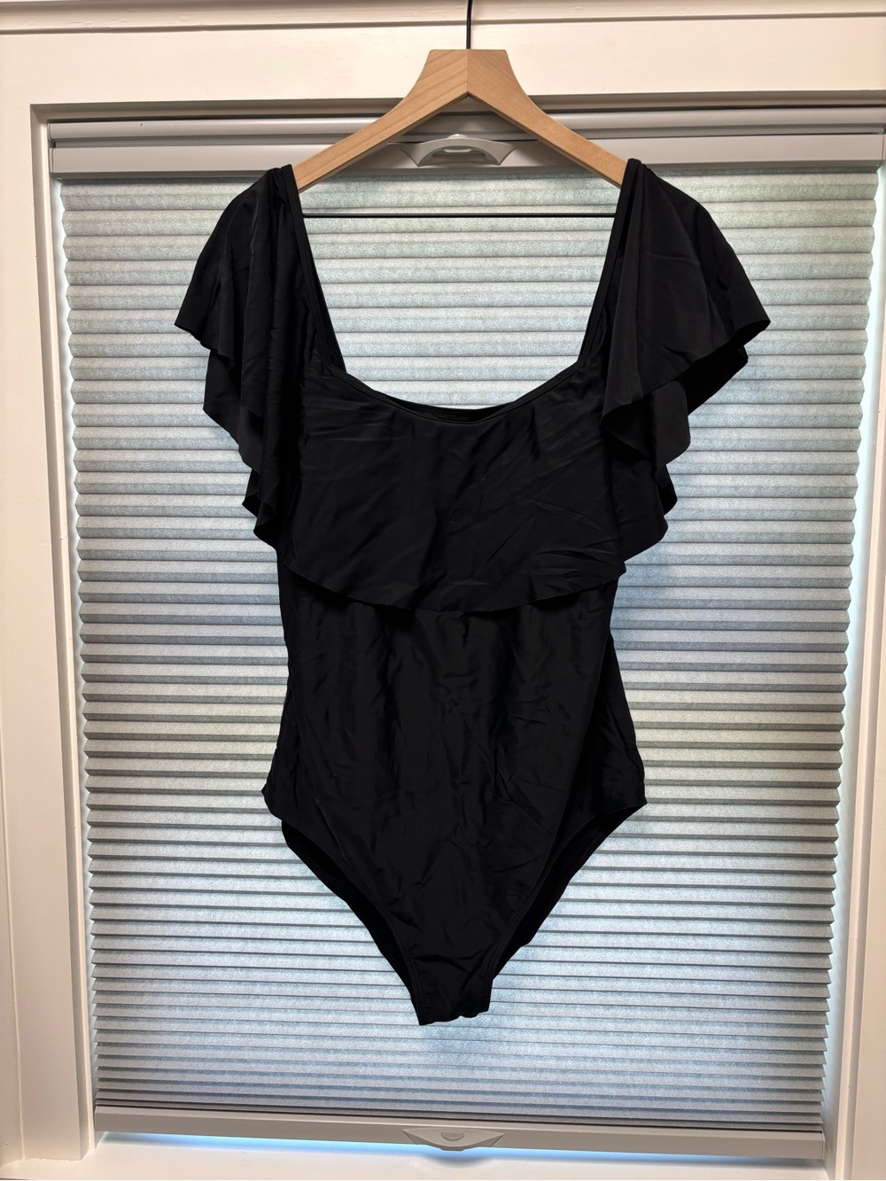 Amazon Black Ruffle-Off the Shoulder One-Piece Swimsuit